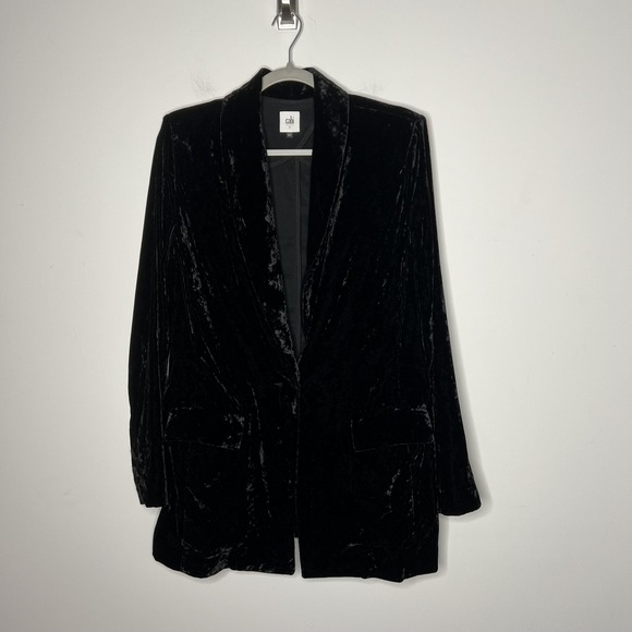 CAbi Jackets & Blazers - cabi Blazer‎ Womens Large Black Crushed Velvet Single Button Lined Style 3661